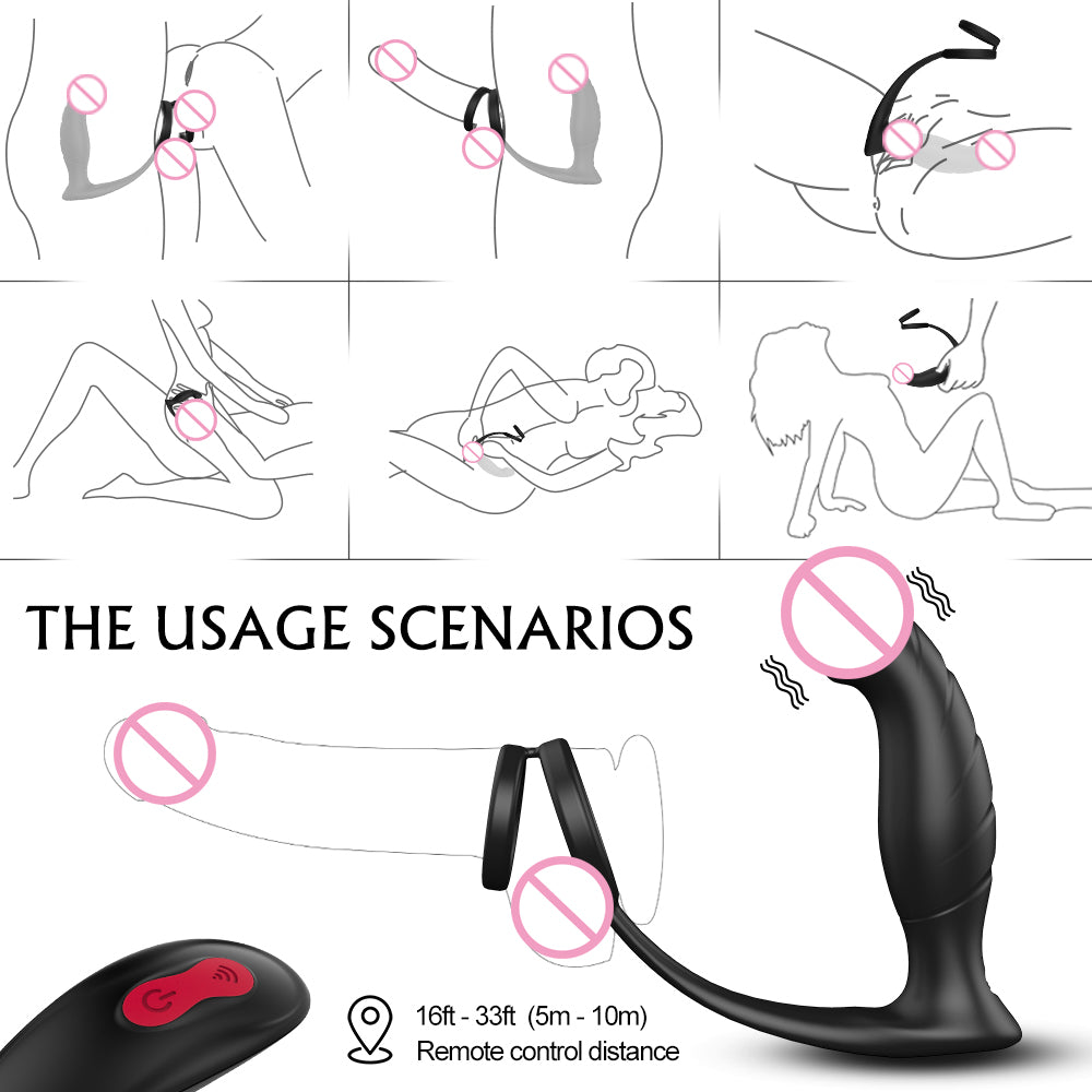 Rechargeable Cock Rings Vibrator Prostate Toys w/Remote Control Wandering