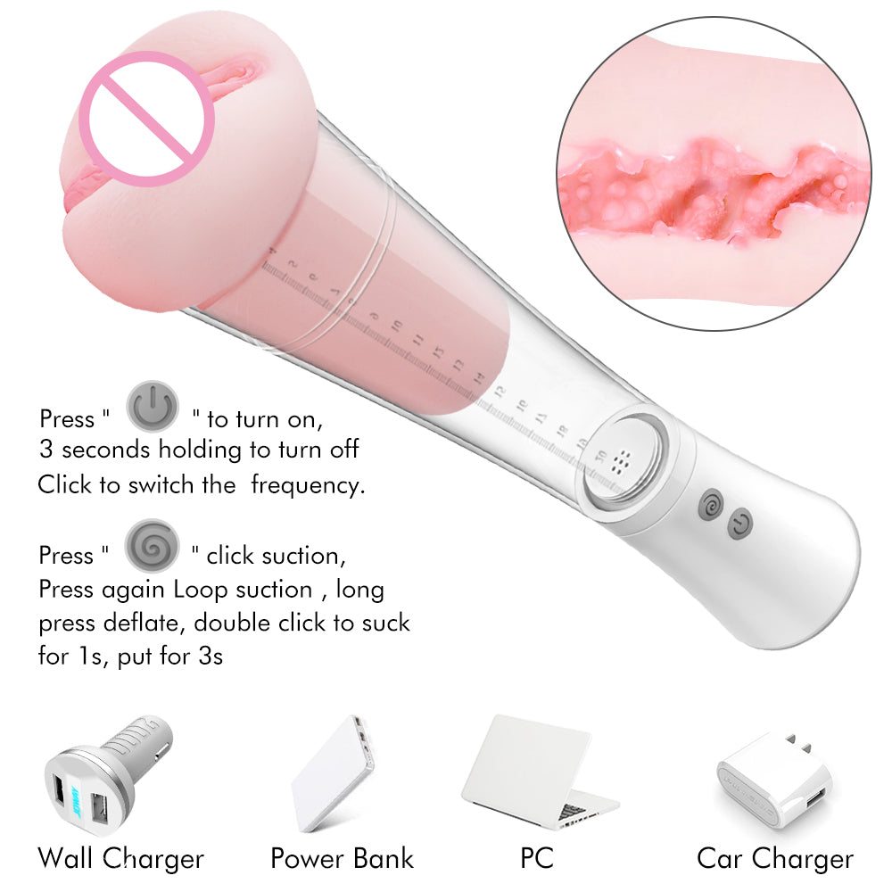 Male Penis Pump Vibrator Textured Masturbators Rechargeable Toys - MAX