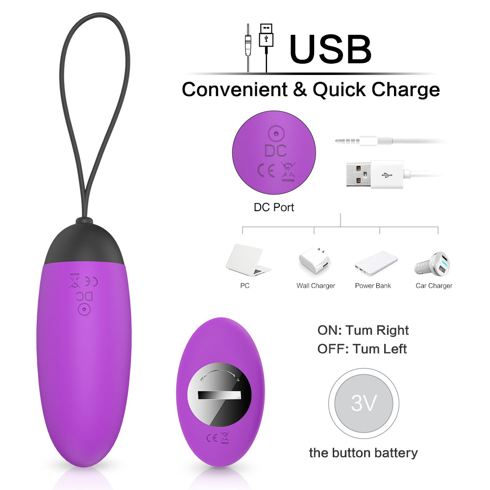 Egg Vibrator w/Remote Control USB Rechargeable - Ada