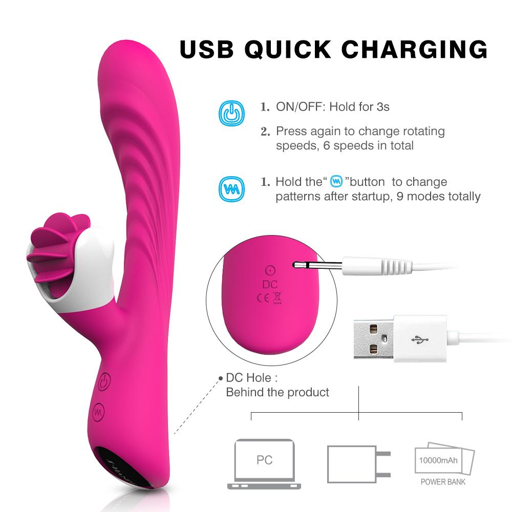 Nymph-Rabbit Rechargeable Vibrator w/ Rotating Tongues Oral Sex Spinning Clitoral Simulator-SexRus